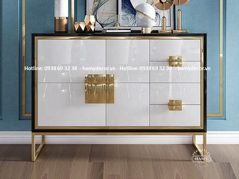 Tủ console gỗ kết hợp chân inox mạ vàng - 79