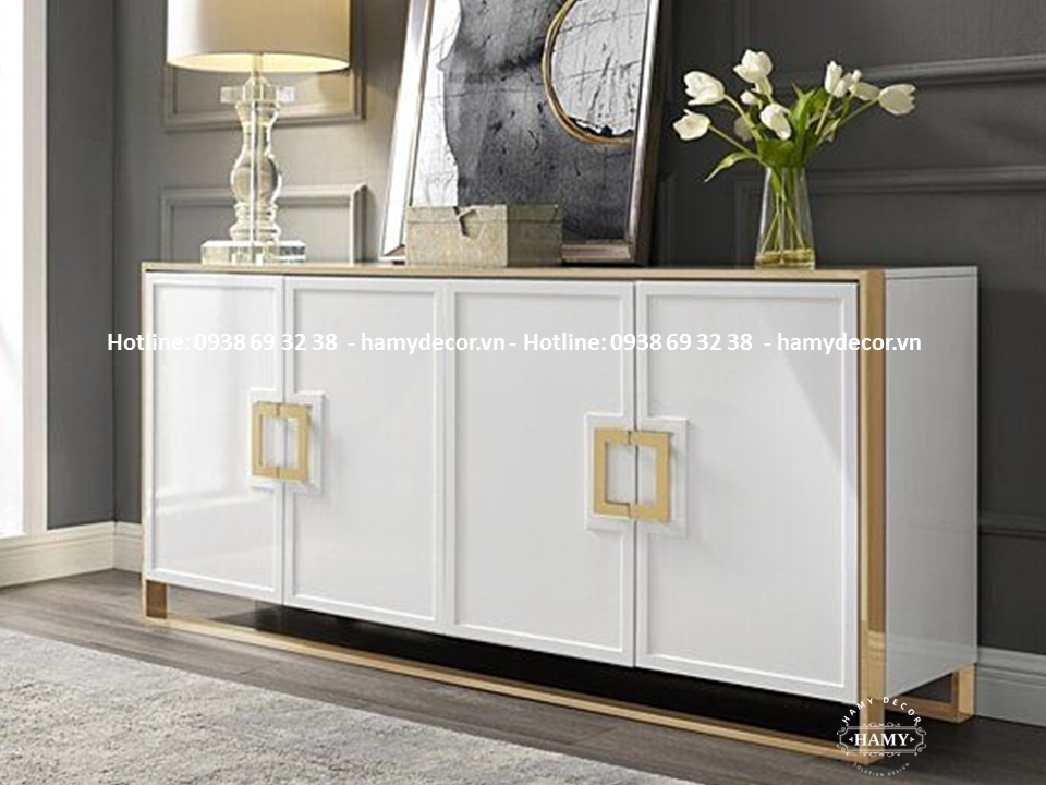 Tủ console gỗ kết hợp chân inox mạ vàng - 84