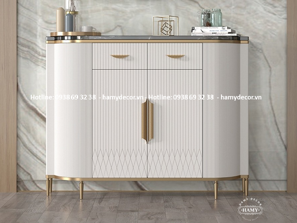Tủ console gỗ đẹp khung viền tủ inox mạ vàng - 63
