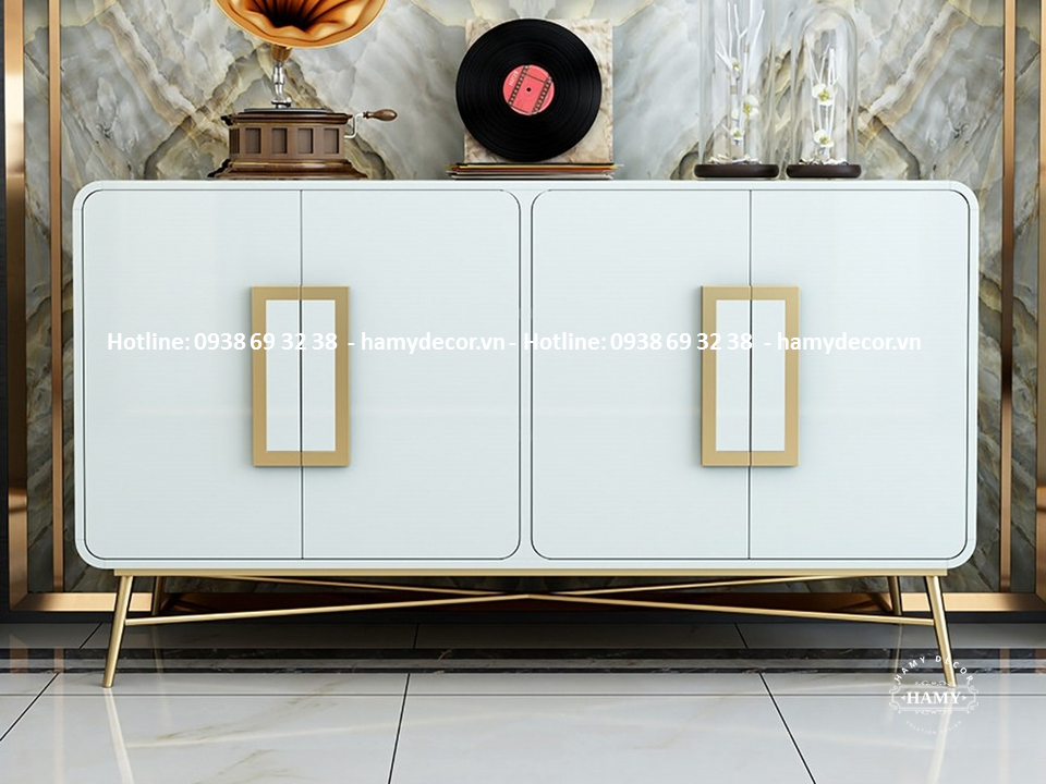 Tủ console chân inox mạ vàng mặt gỗ hiện đại - 66