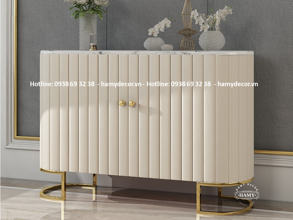 Tủ console mặt đá chân inox mạ vàng - 72